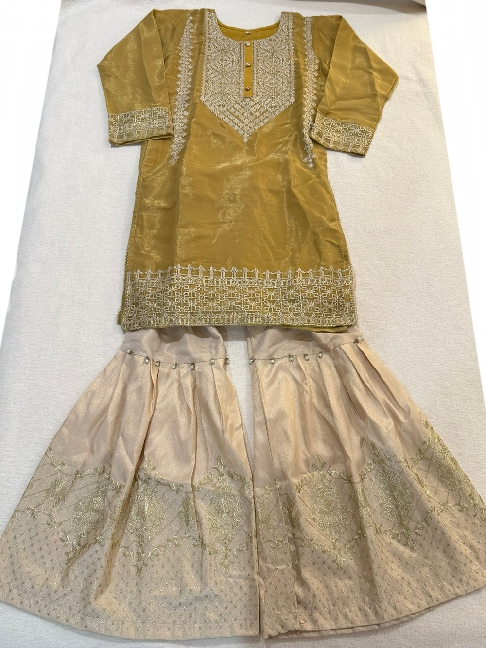 2 Piece Pakistani Gharara Dress Gold Yellow Size Small